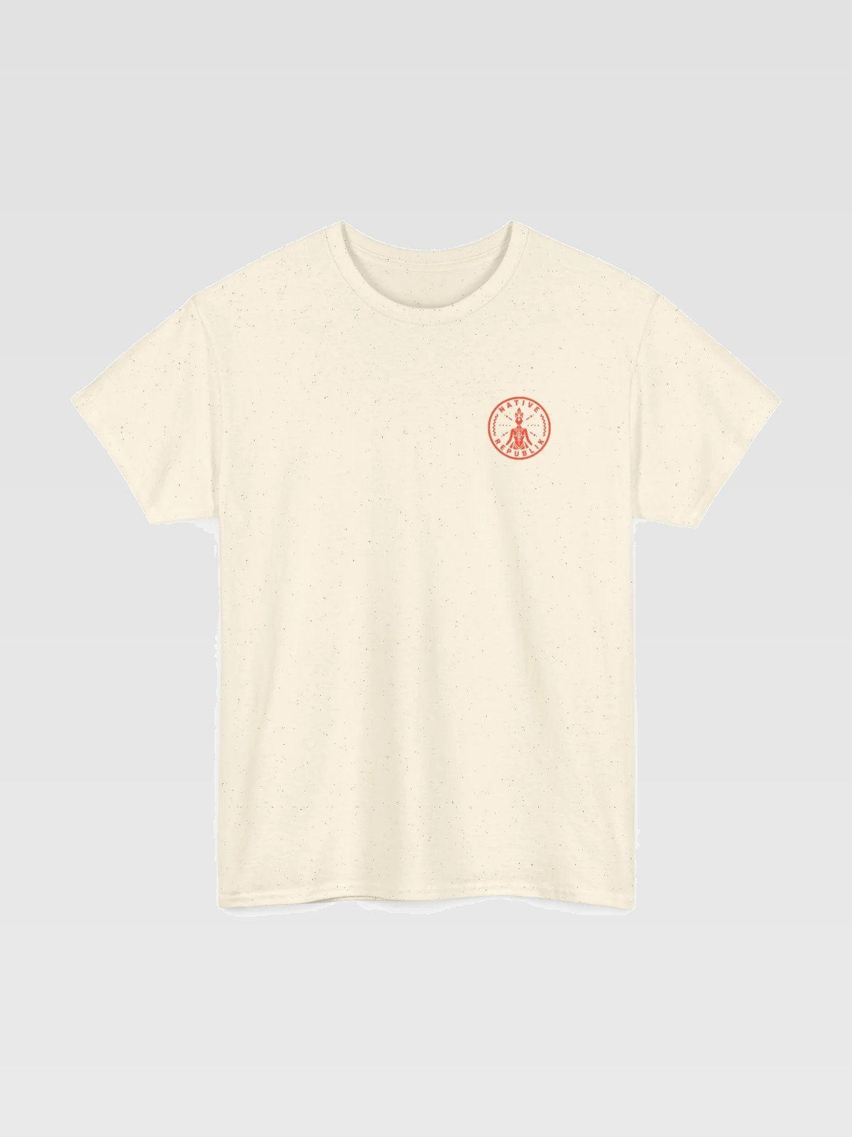 camiseta-ryukyu-frontal Camiseta Ryukyu crema jaspeada, frontal con emblema naranja